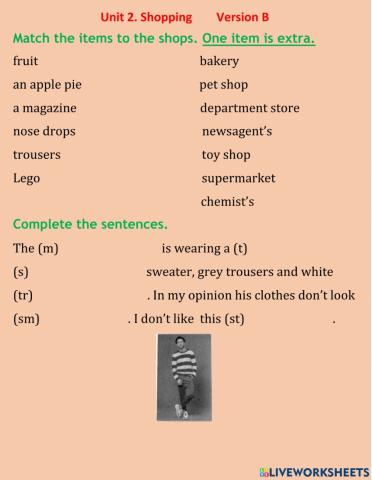 Form 7. Unit 2. Shopping. Test B