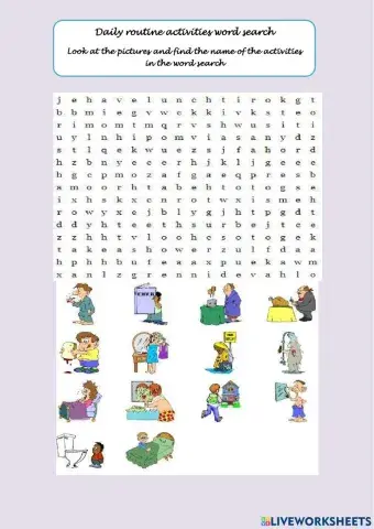 Daily routine activities word search
