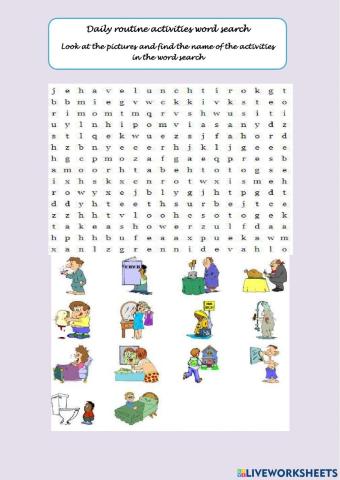 Daily routine activities word search
