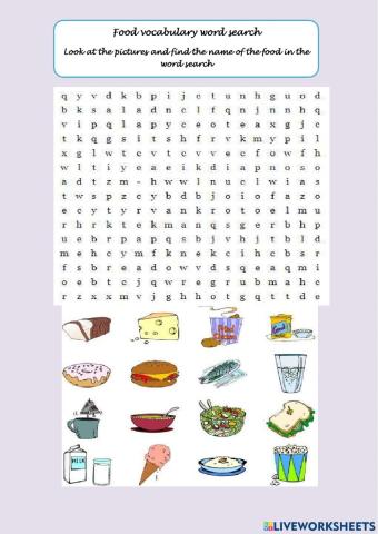 Food vocabulary word search