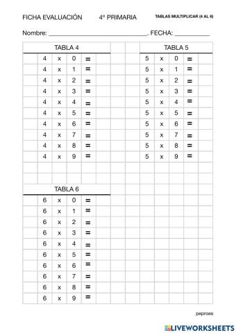 Ficha evaluación tablas multiplicar (4 al 6)