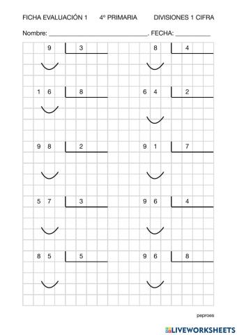 Ficha evaluación 1 divisiones de 1 cifra