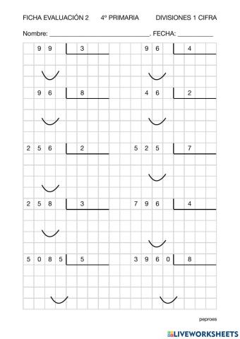 Ficha evaluación 2 divisiones de 1 cifra