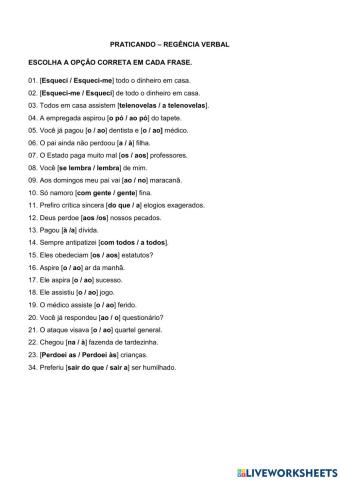 Atividade -Regência verbal