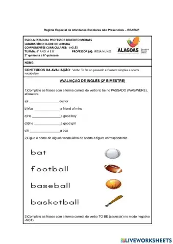 Avaliação de inglês  -8° ano -2º bimestre- Benedito Moraes