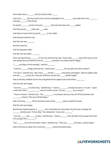 The Giving Tree: fill in the blanks