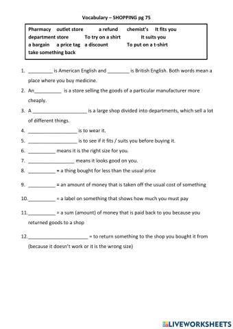 Gep8 - 8a - Shopping Vocab - P75