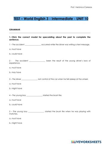 TEST – World English 3 - Intermediate - UNIT 10