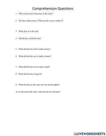 The Giving Tree: Comprehension Questions