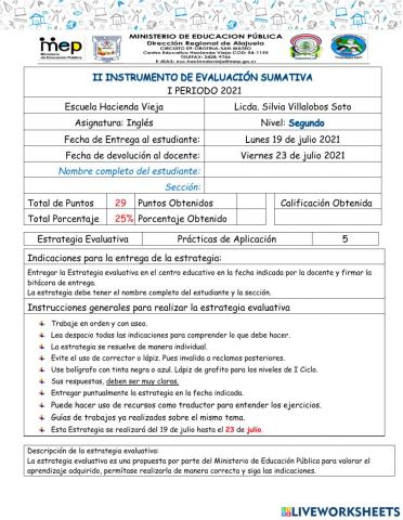 2 Instrumento de Evaluación Sumativa 2 grado