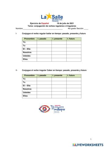 Ejercicio de conjugación de verbos