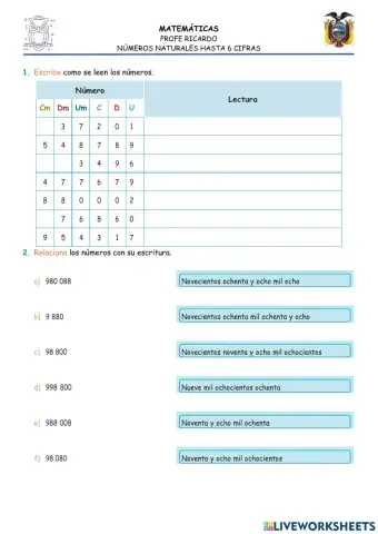Números Naturales de 6 cifras