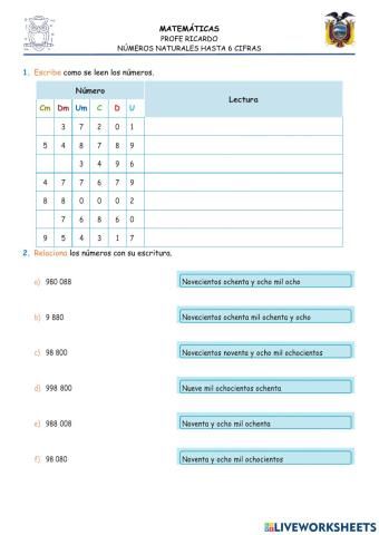 Números Naturales de 6 cifras