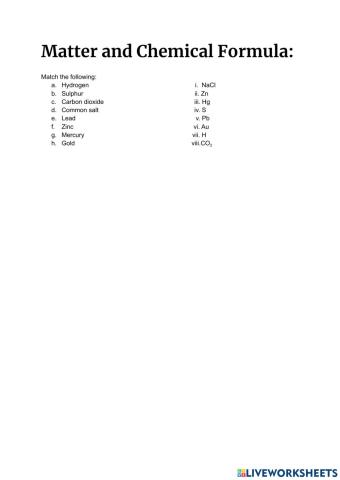 Matter and Chemical Formula Class 7