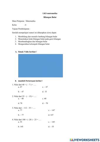 Latihan Soal Bilangan Bulat