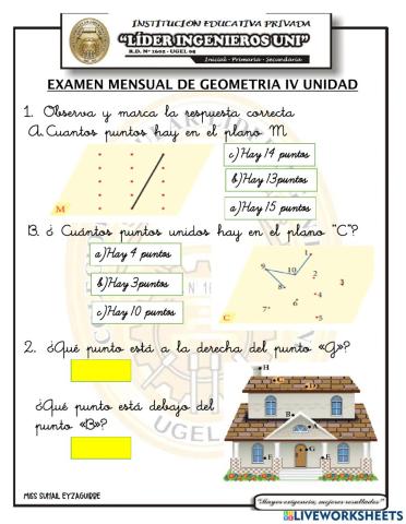 Examen mensual de geometria IV UNIDAD