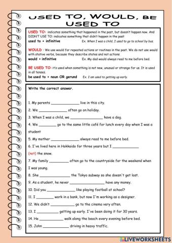 Used to - be used to - would