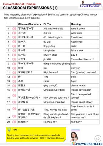 Chinese classroom expressions (1)