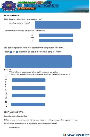 LKPD merubah pecahan biasa menjadi pecahan campuran