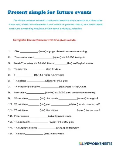 Present simple for future events