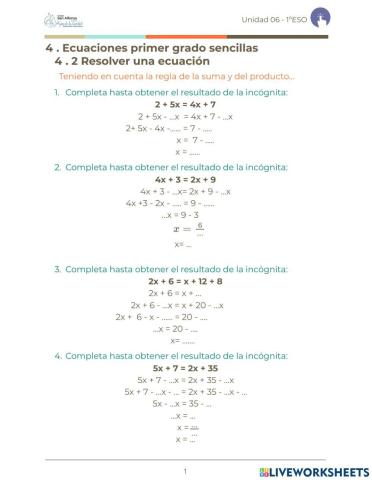 Ecuaciones de primer grado sencillas