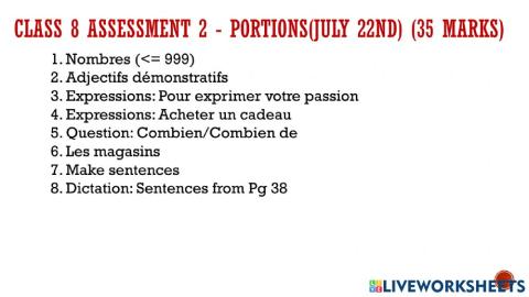 Class 8 Assessment 2 2021 Revision