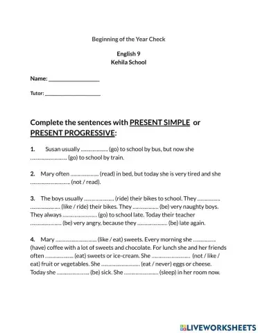 English 9 A Beginning-of-the-Year Check