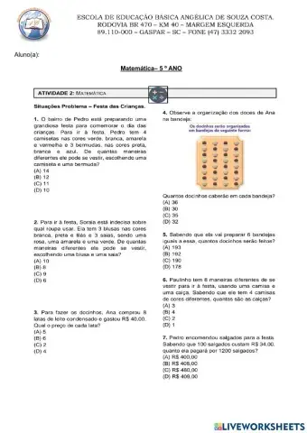 Situações Problema de Multiplicação 5º Ano II