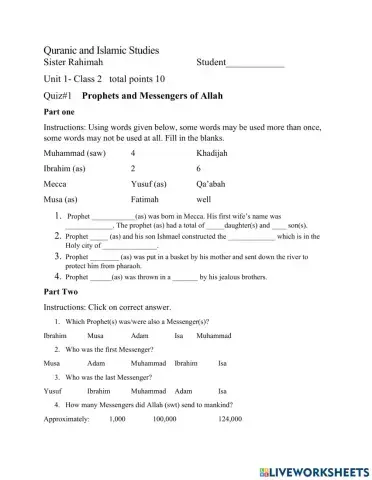 Quiz on Prophets in Islam