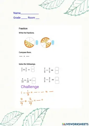 Fraction, picture graph, volume