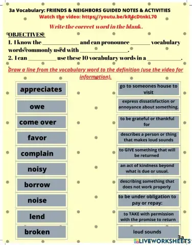 Unit 3a Vocabulary Friends & Neighbors