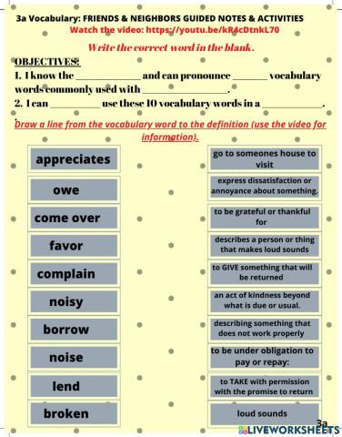 Unit 3a Vocabulary Friends & Neighbors