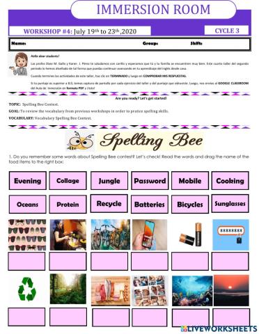 Worksheet -4 Spelling Bee - Cycle 3