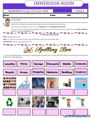 Worksheet -4 Spelling Bee - Cycle 4