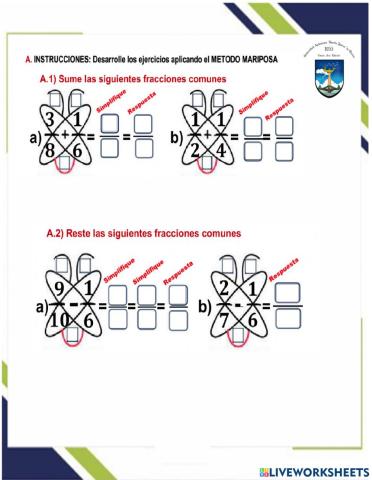 Suma resta fracciones mariposa