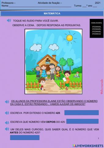 Composição, decomposição,sucessor,antecessor,sequência, unidade,dezena,centena, escrita por extenso