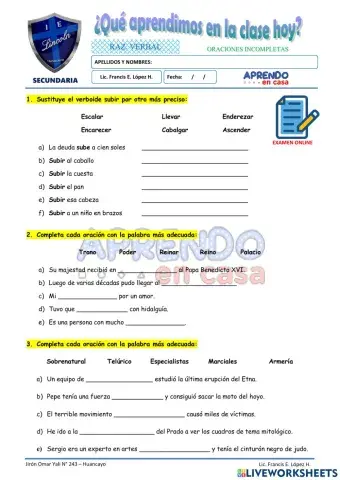 Practica de oraciones incompletas