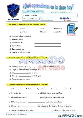 Practica de oraciones incompletas