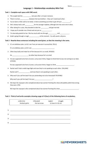 Relationships vocabulary Mini Test
