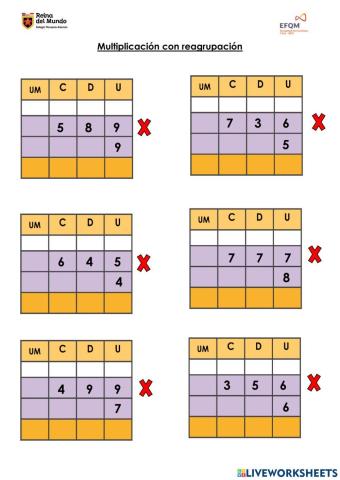 Multiplicación CON reagrupación