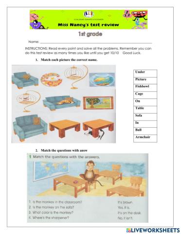 INGLÉS- Cuestionario examen de junio. Primero Grado 2021