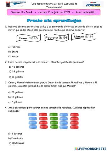 Pruebo mis aprendizajes - Matemática