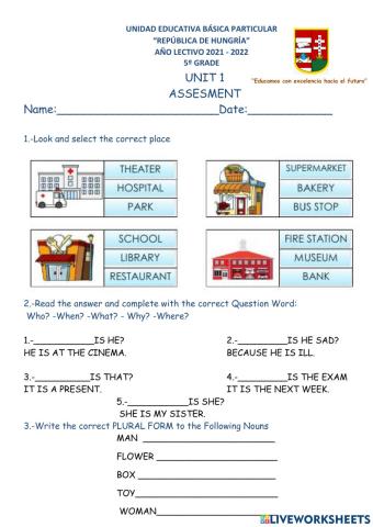 Assesment unit 1 5º grade