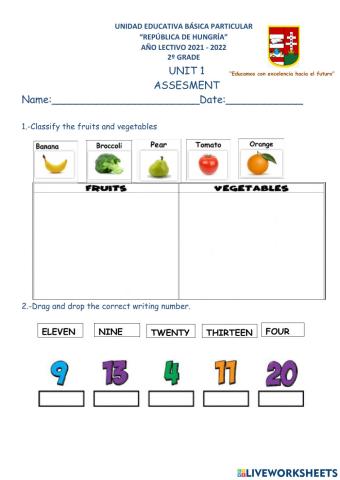Assesment unit 1 2º grade
