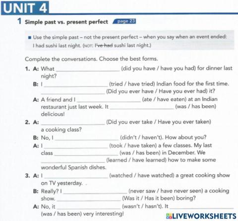 Interchange 2 unit 4 simple past vs present perfect