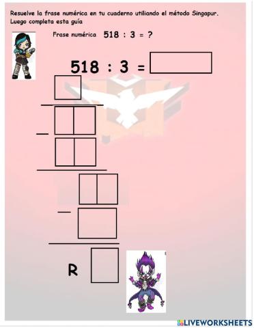 Division por 1  cifra con reagrupación y resto diferente a 0