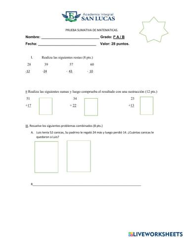 Problemas combinados de adición y sustracción