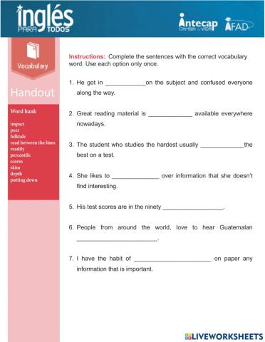 Vocabulary Handout Lesson 1 - Transition