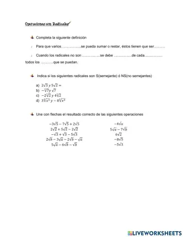 Operaciones con Radicales