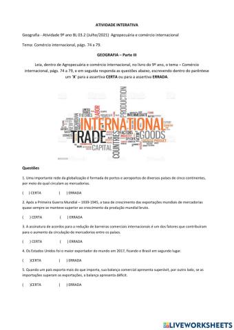 Agropecuária e comercio internacional - Comércio internacional, págs. 74 a 79